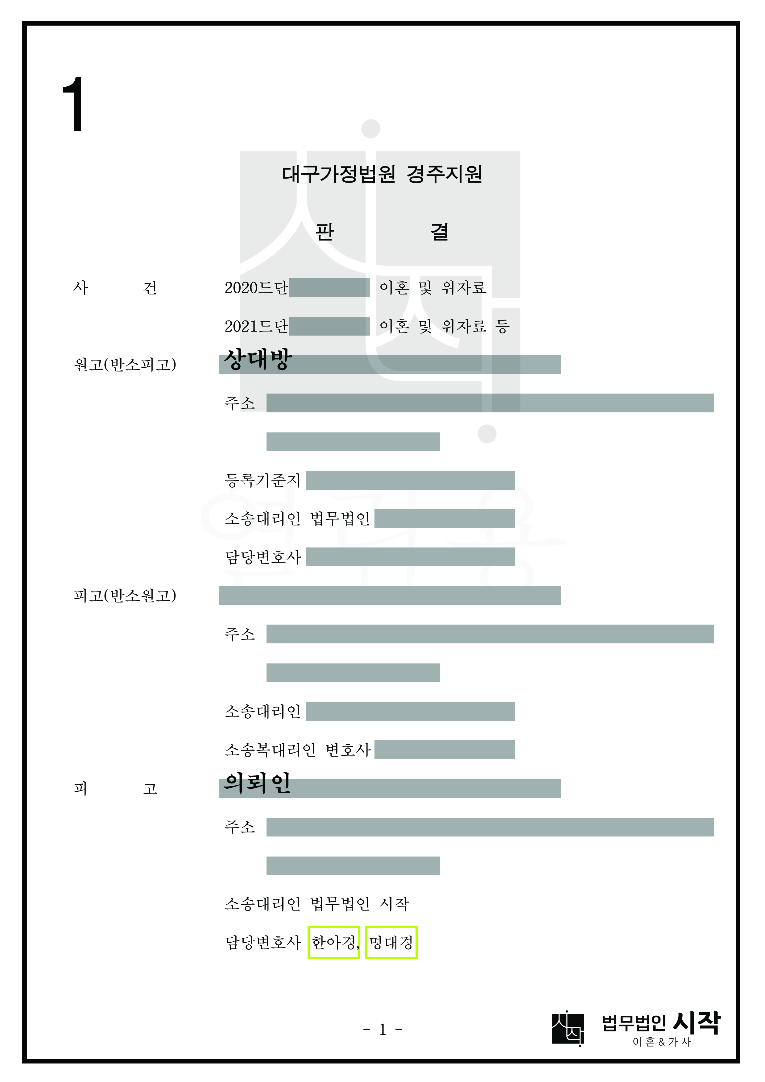 위자료 3,500만 원 청구한 상대방으로부터 상당 부분인 2,500만 원을 감액시켜 마무리한 사안