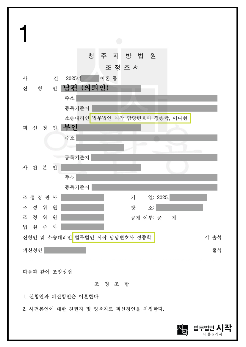아내의 사채 빚과 과소비를 이유로 신청한 조정이혼 사건에서 위자료 및 재산분할청구 없이 조정이 성립된 사건