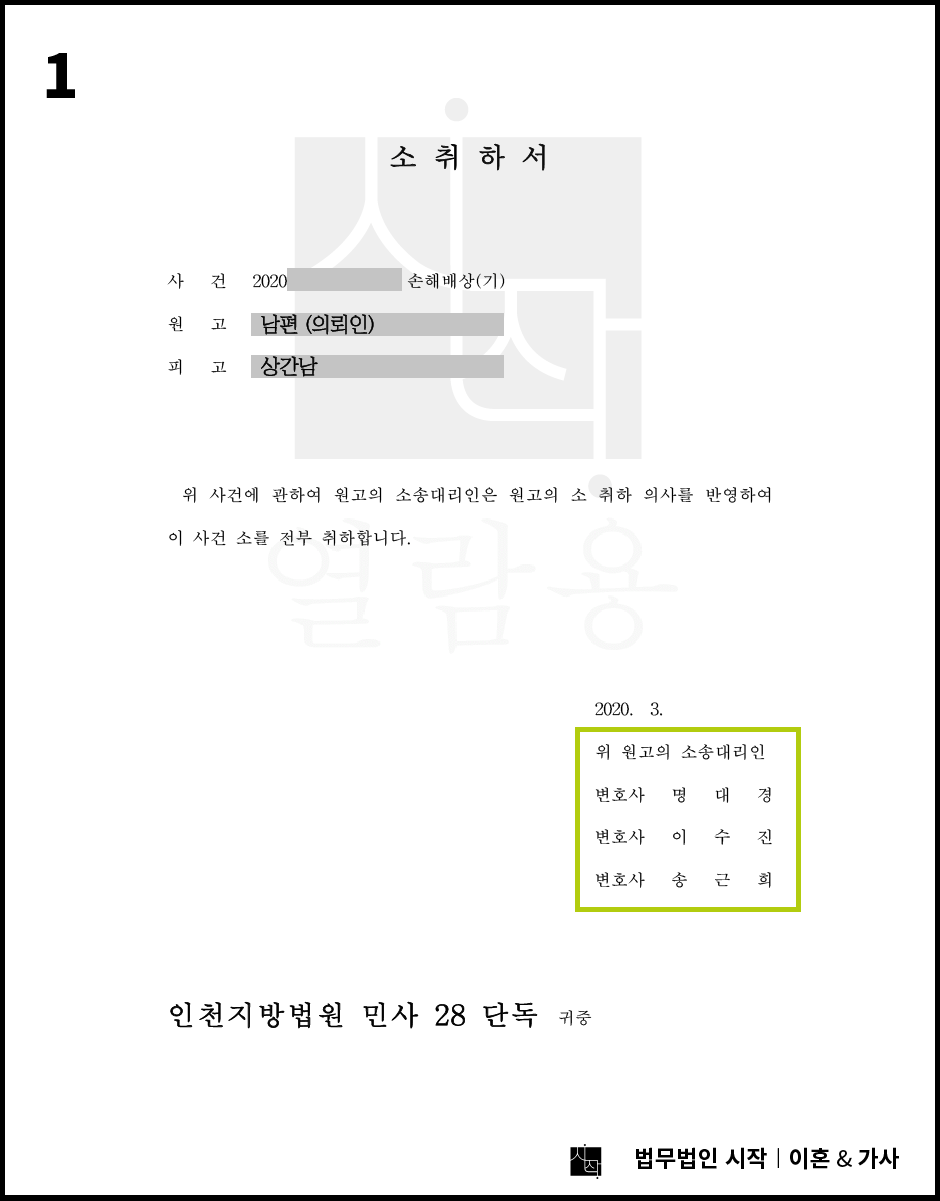 가벼운 부정행위임에도 합의금으로 1,500만원을 받은 사례