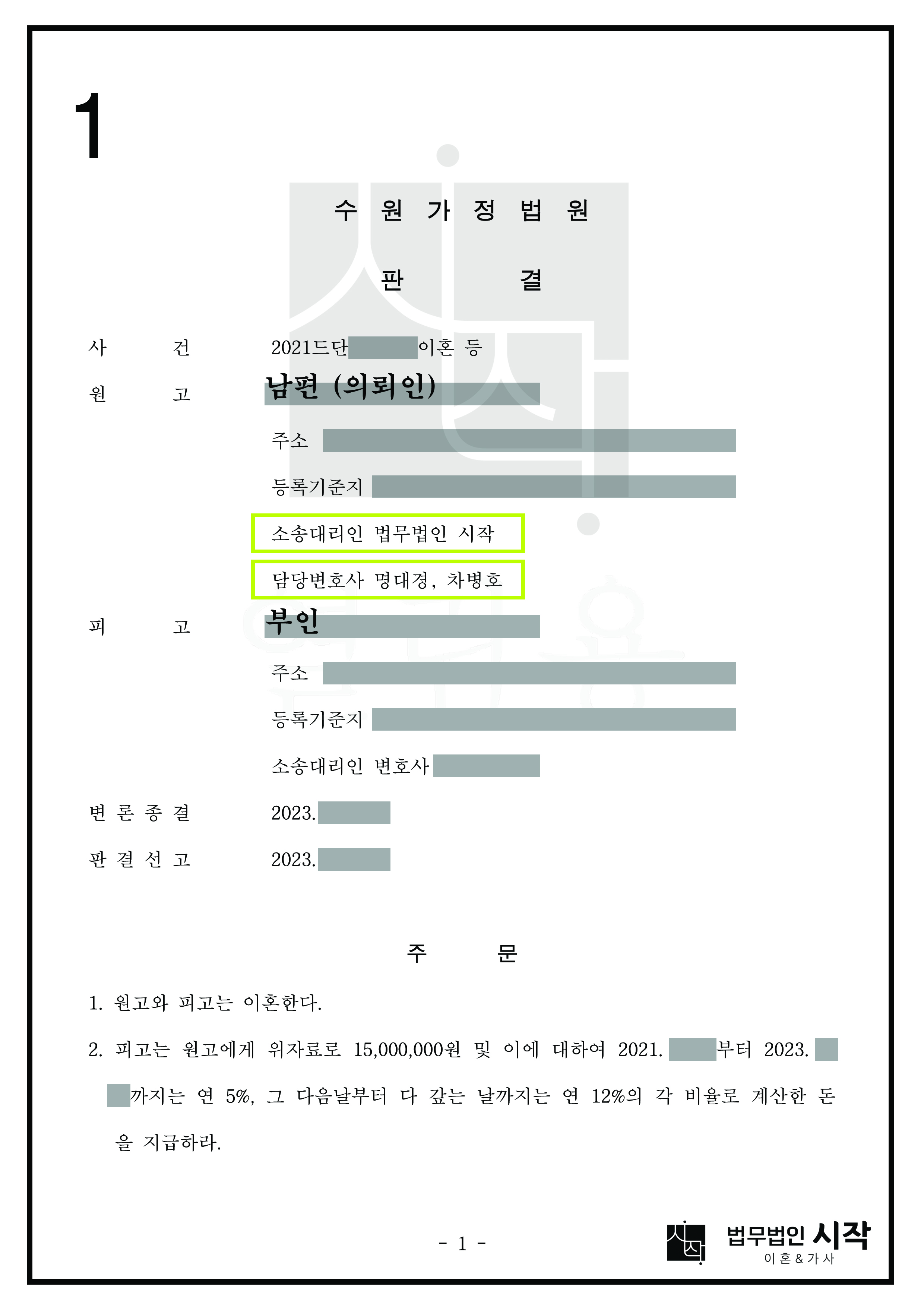 22년 간 혼인생활을 이어온 남편의 이혼, 위자료, 재산분할 청구가 인정된 사례