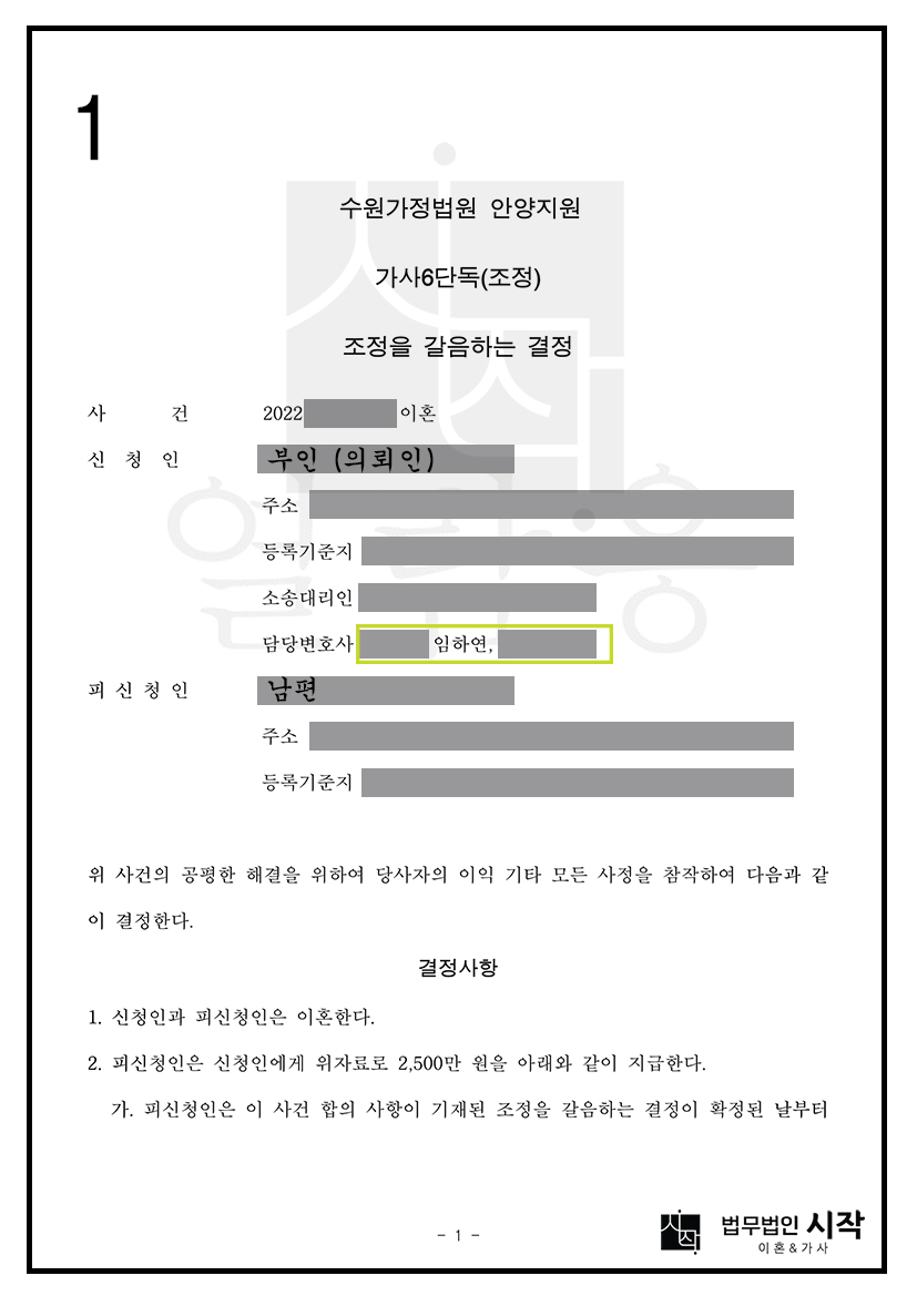 항소심 조정절차를 통한 이혼 확정 및 위자료·재산분할금 확보