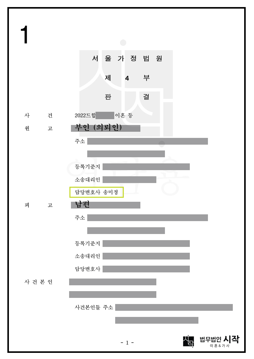 이혼을 거부하고 재산분할도 거부하는 남편에게 재산분할 기여도 50% 인정받고 자녀들 과거양육비까지 인정받으며 승소