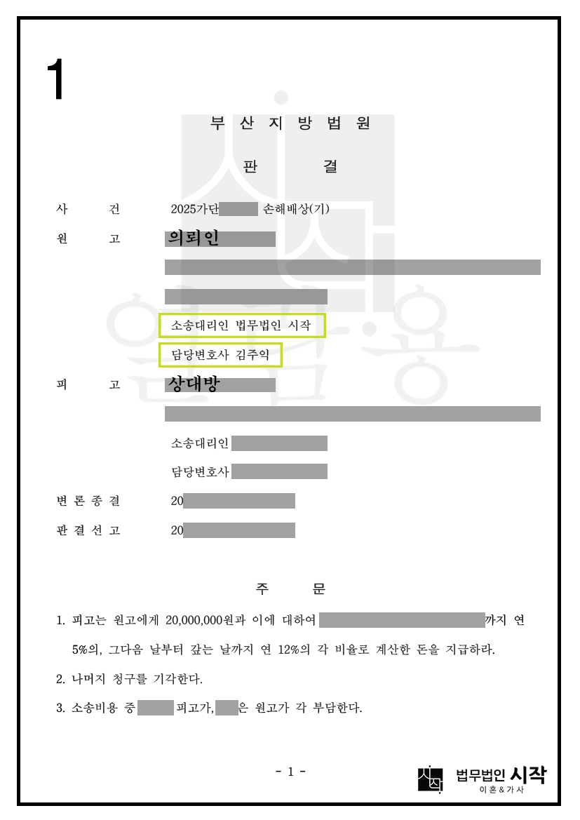 부산이혼전문변호사의 자신이 피해자라 주장하는 상간녀를 상대로 손해배상을 청구한 사건