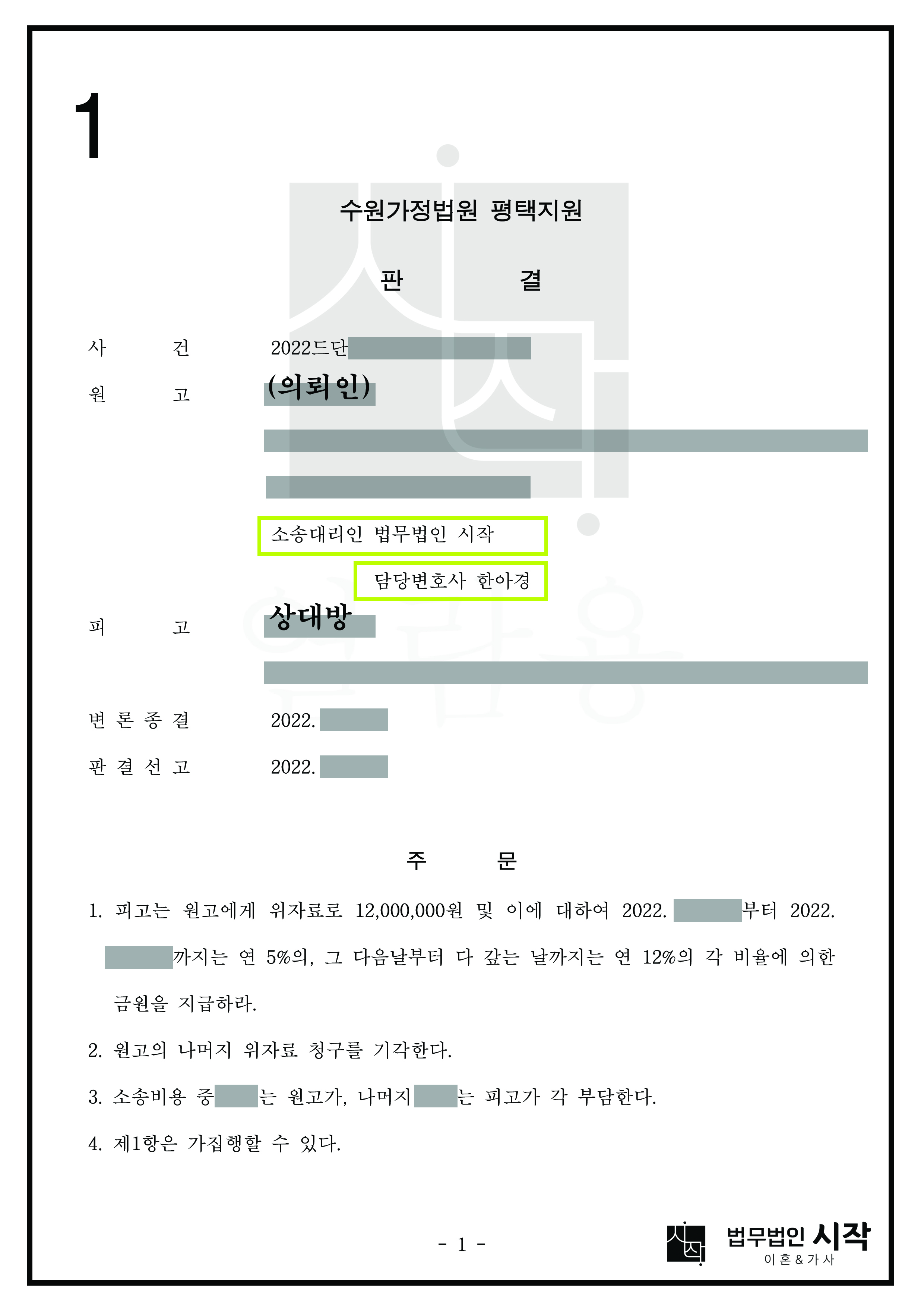 짧은 부정행위 기간에도 불구하고 위자료 1,200만 원 인정받은 사건