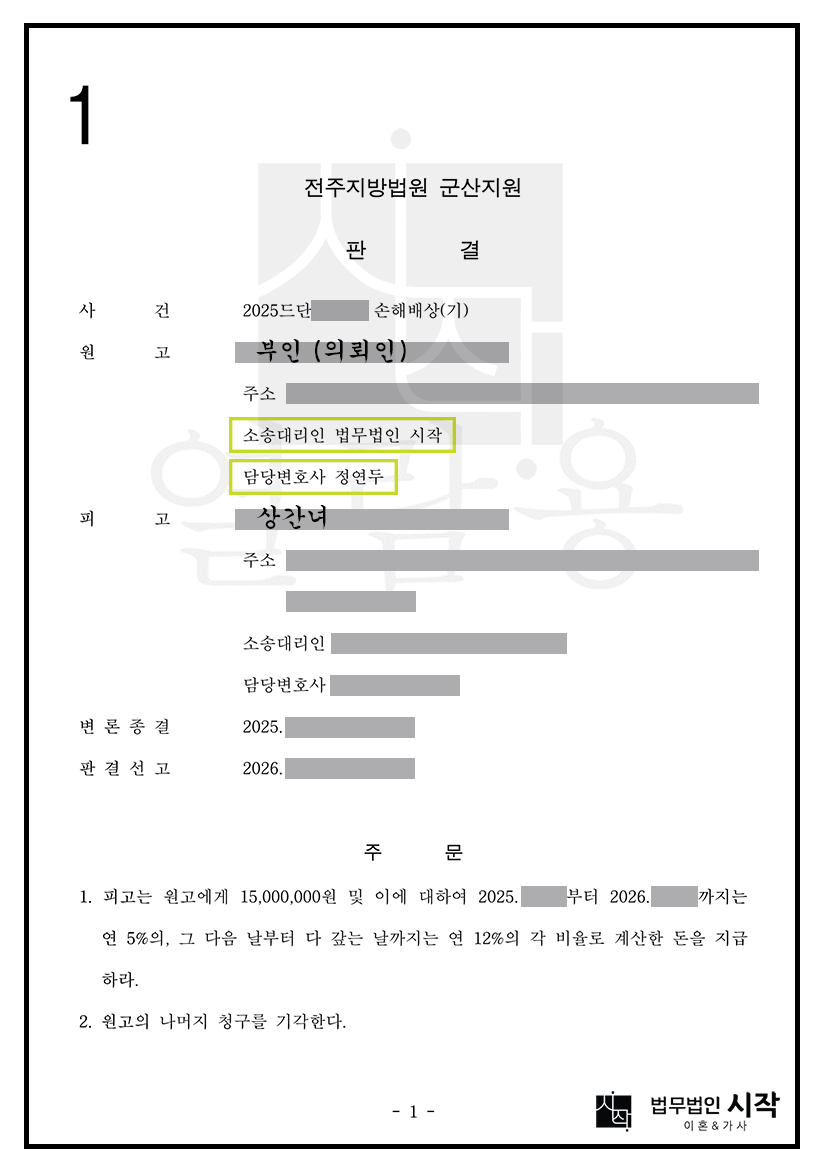 끝까지 부정행위를 부인하는 상간자로부터 위자료를 인정받은 사례