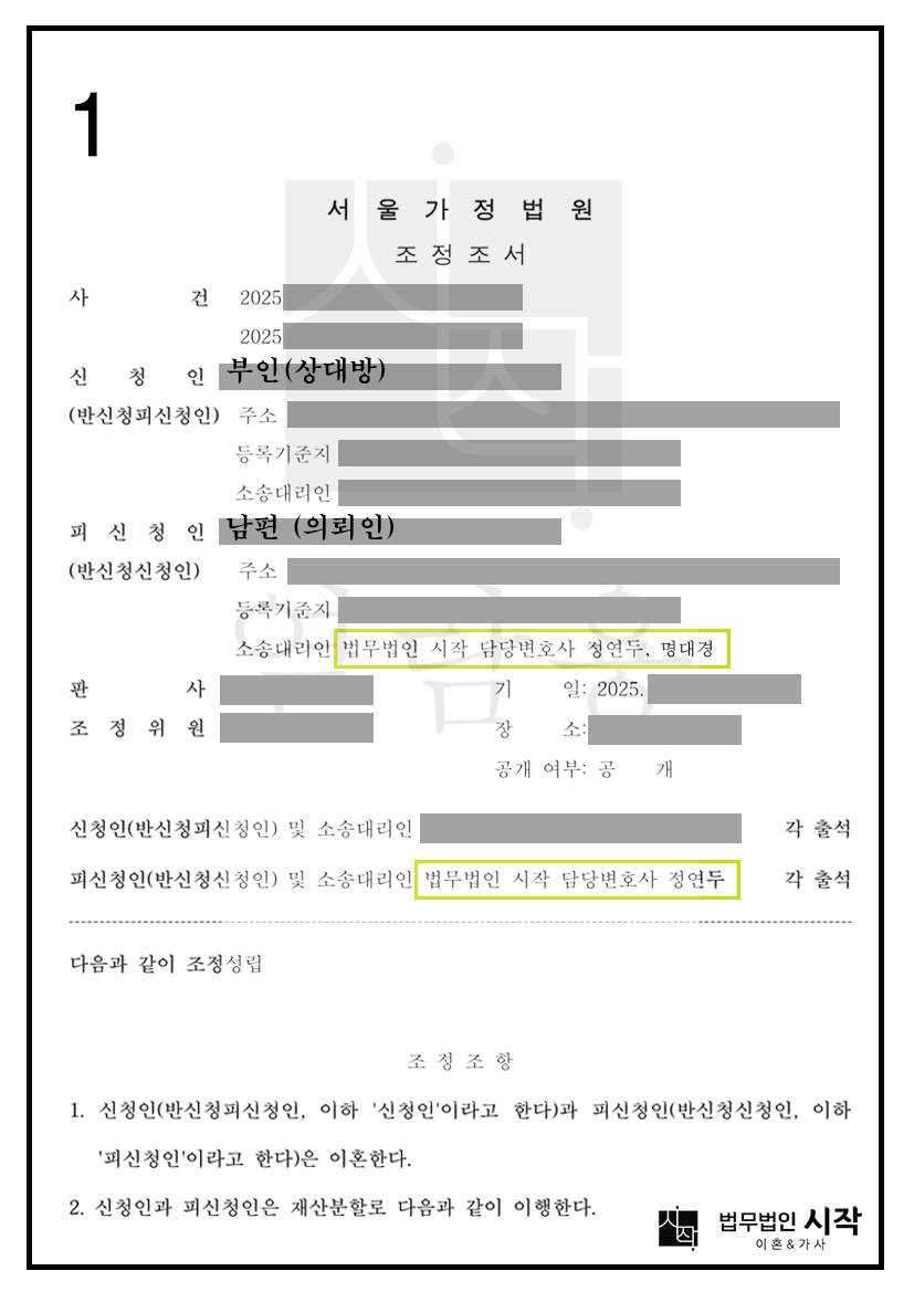 조정이혼을 통해 상대방의 재산분할 기여도를 6%까지 방어한 사례