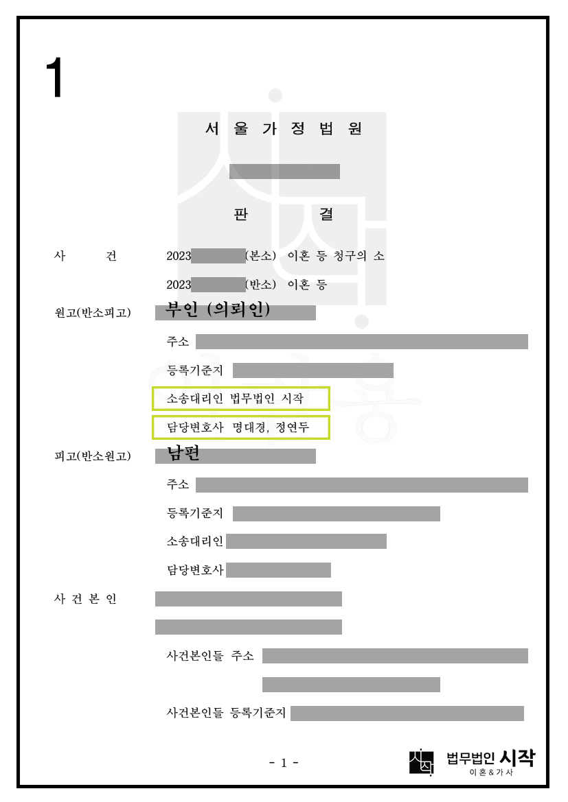 혼인기간 7년의 가정주부의 위자료, 재산분할 청구가 인정된 사례