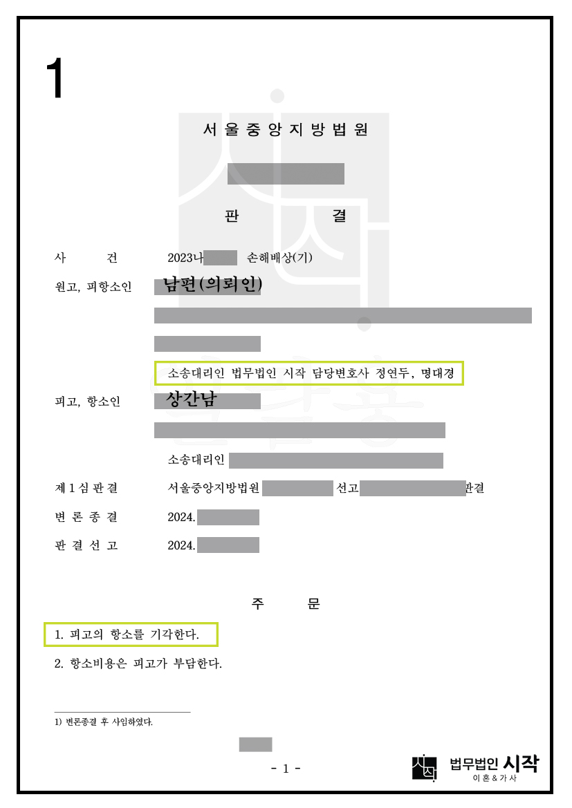 지역구의원인 상간남을 상대로 위자료 3천만 원을 인정받고 항소심에서도 이긴 사례