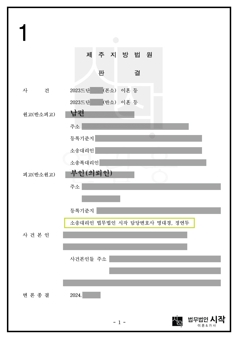 혼인기간 11년차 부인이 재산분할 기여도 50%와 고액의 양육비를 인정받은 사례