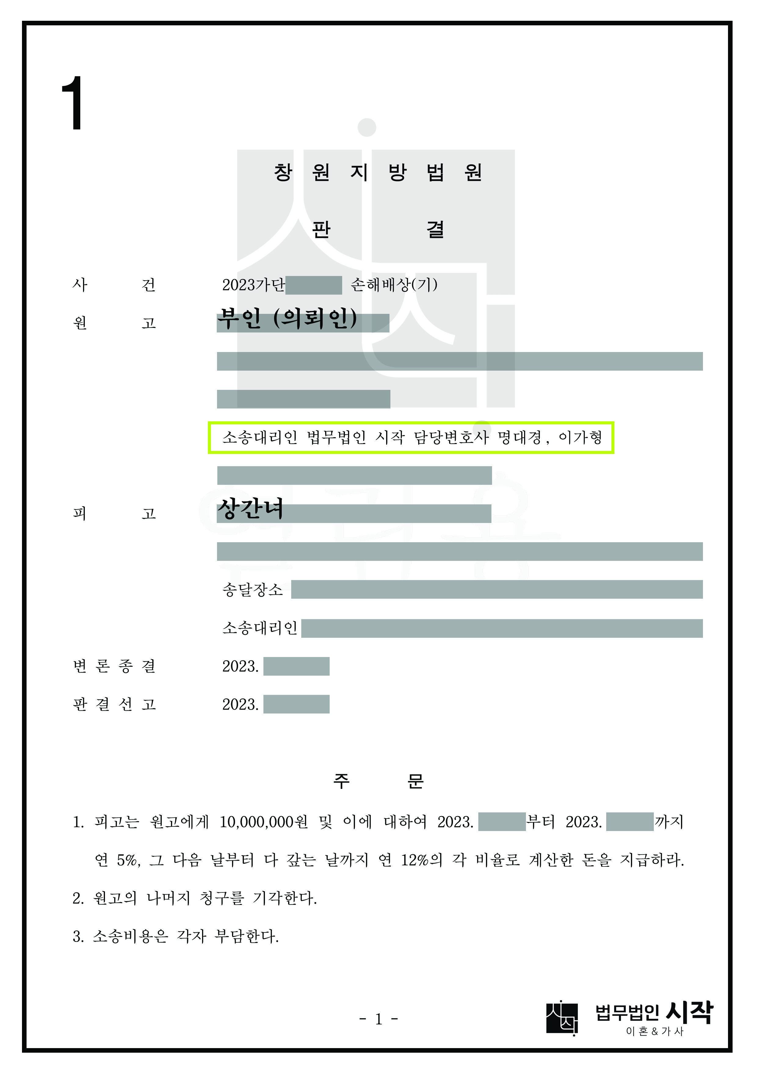 공동불법행위인 부정행위에 대하여 상간녀의 부담부분에 해당하는 위자료 액수가 인정된 사건