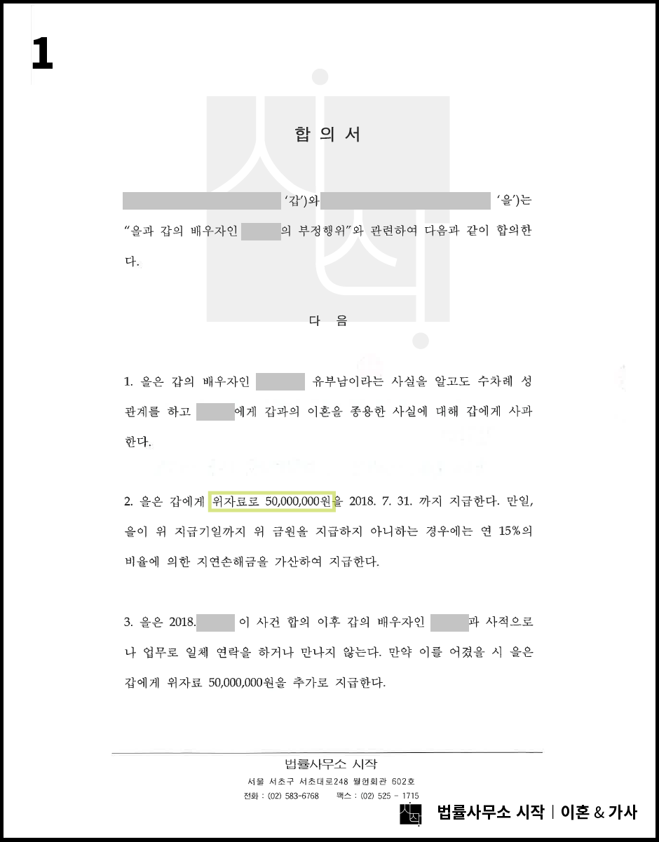 소송 전 상간녀와의 합의 사례