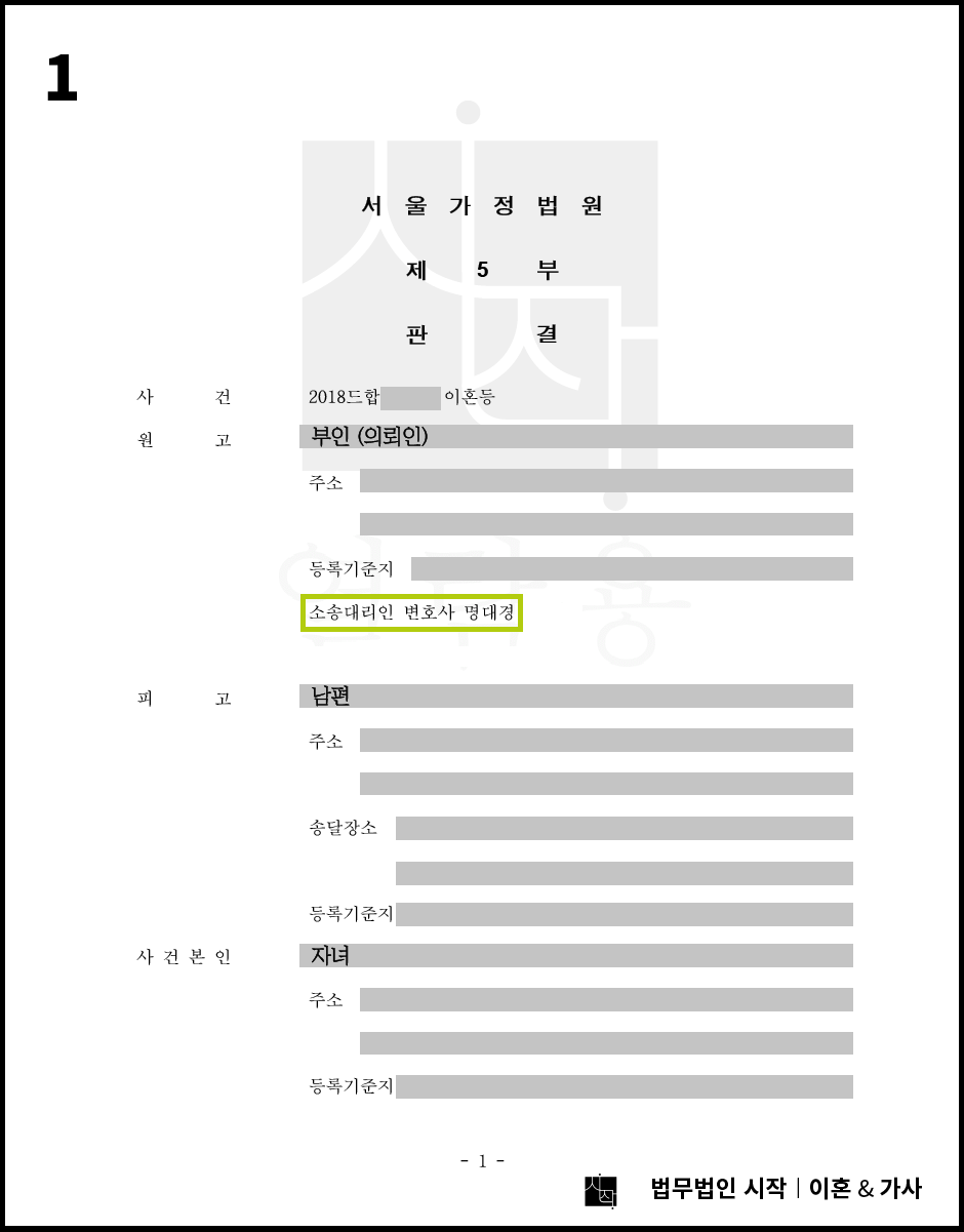 이혼을 거부한 남편에 대한 이혼 및 재산분할 소송 사례