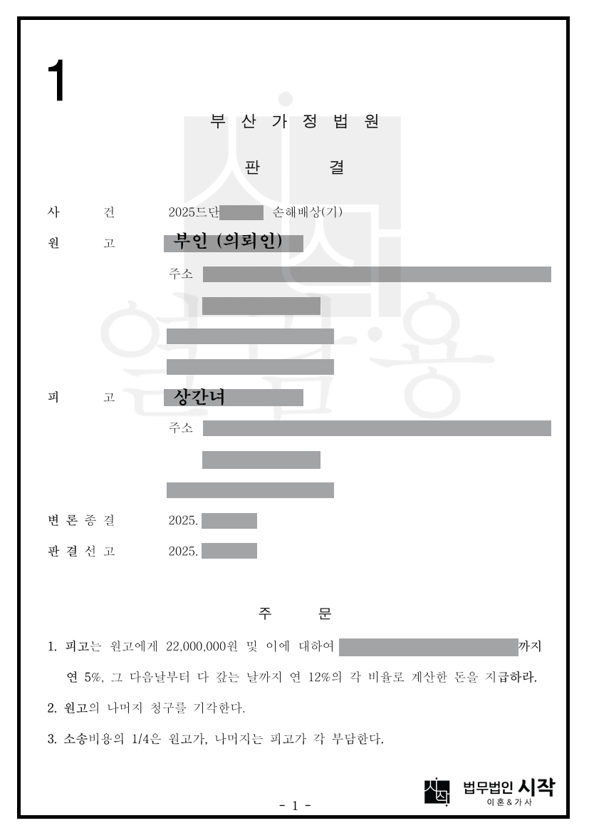 비교적 짧은 부정행위 기간에도 불구하고 손해배상을 인정받은 사례
