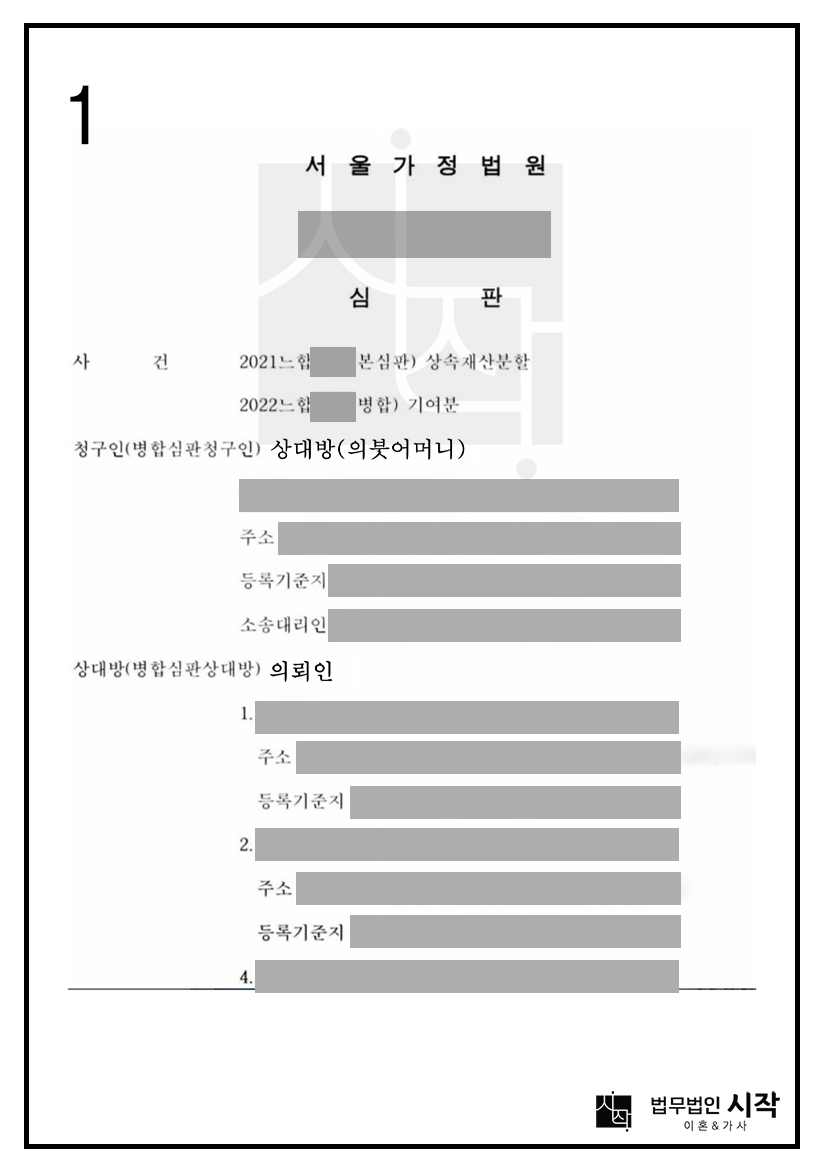 의붓어머니의 기여분 50% 주장을 모두 배척하고 법정상속분대로 상속재산을 분할받은 사례