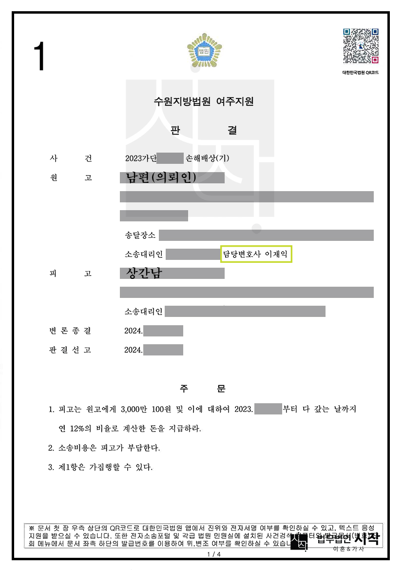 부정행위를 부정하는 무속인 상간남에 대해 위자료 3000만원 인정 사례