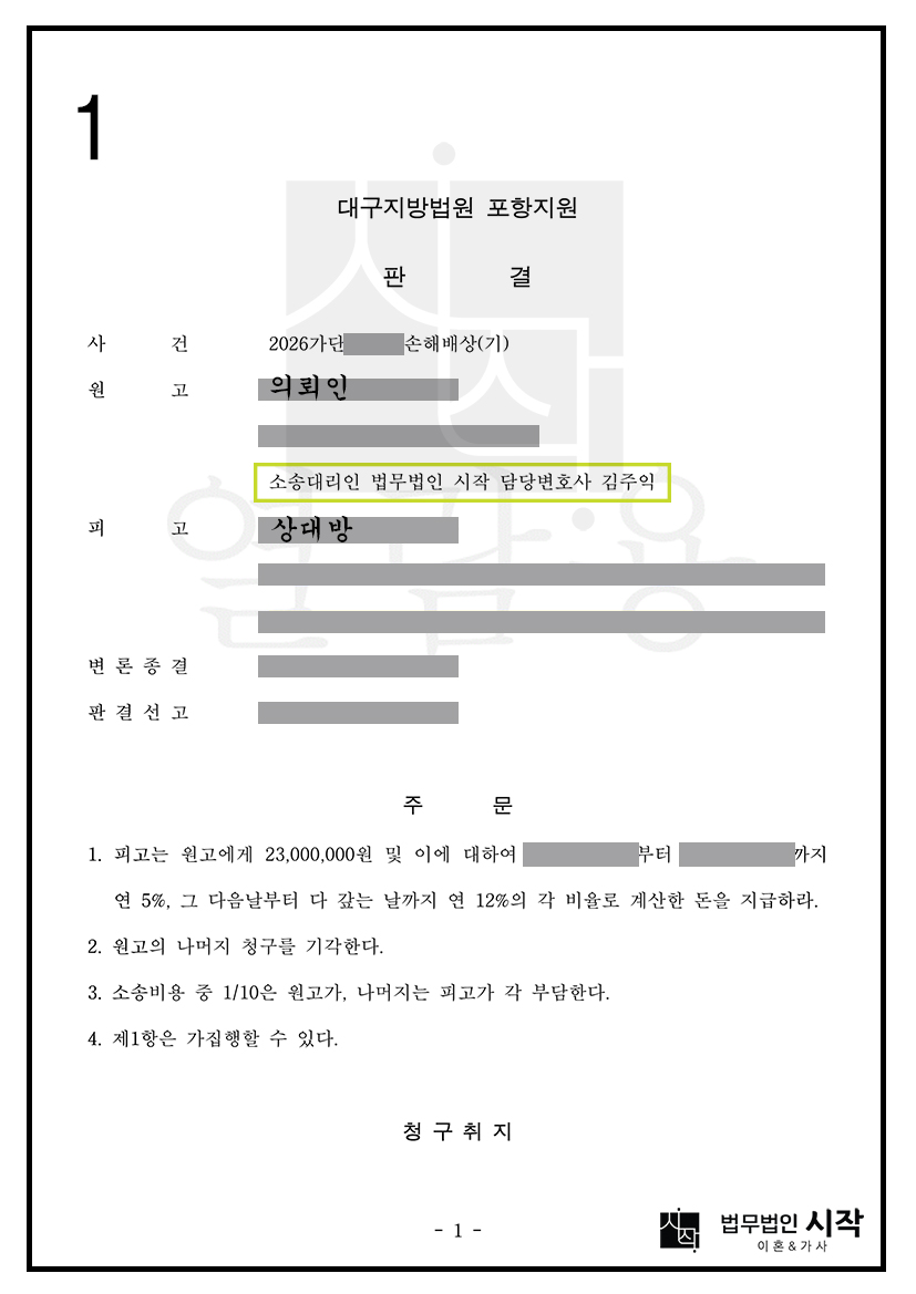 부인과 숙박업소에 투숙한 상간남을 상대로 손해배상을 청구한 사건
