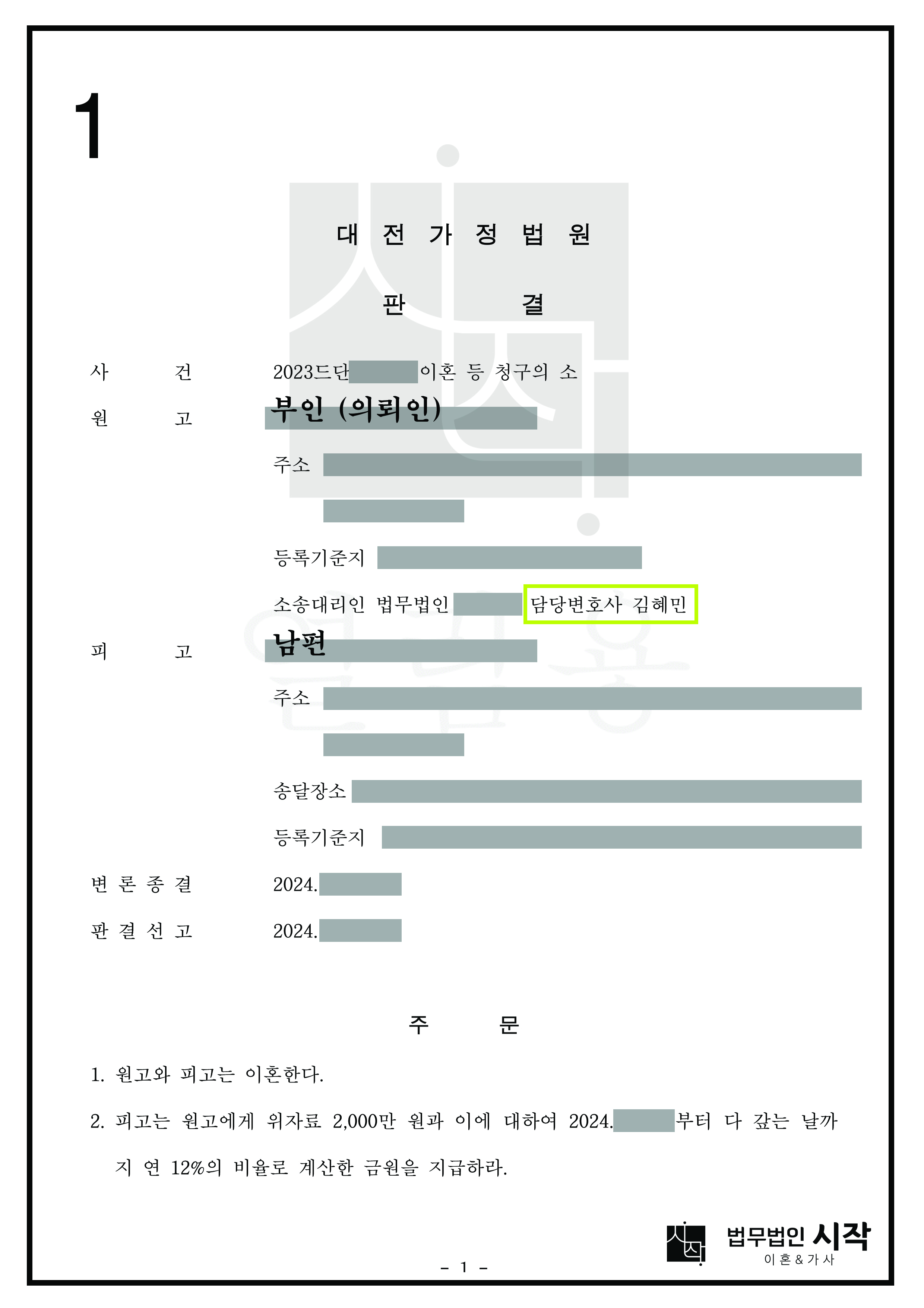 막대한 빚을 진 남편과 이혼하면서 재산분할에서 채무의 분담을 방어한 사례