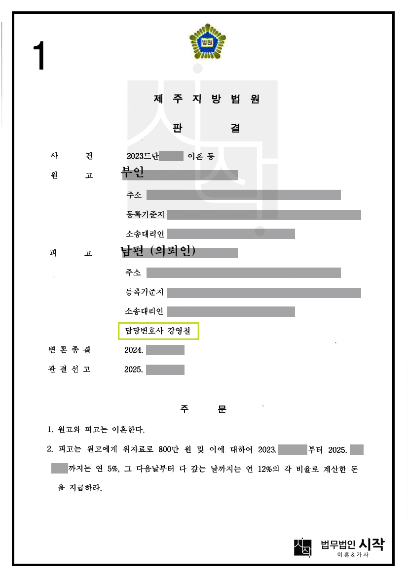 원고가 부정행위를 한 남편(피고)을 상대로 위자료 3,000만원, 재산분할 50%를 주장했지만, 상당 부분 감액시킨 사례