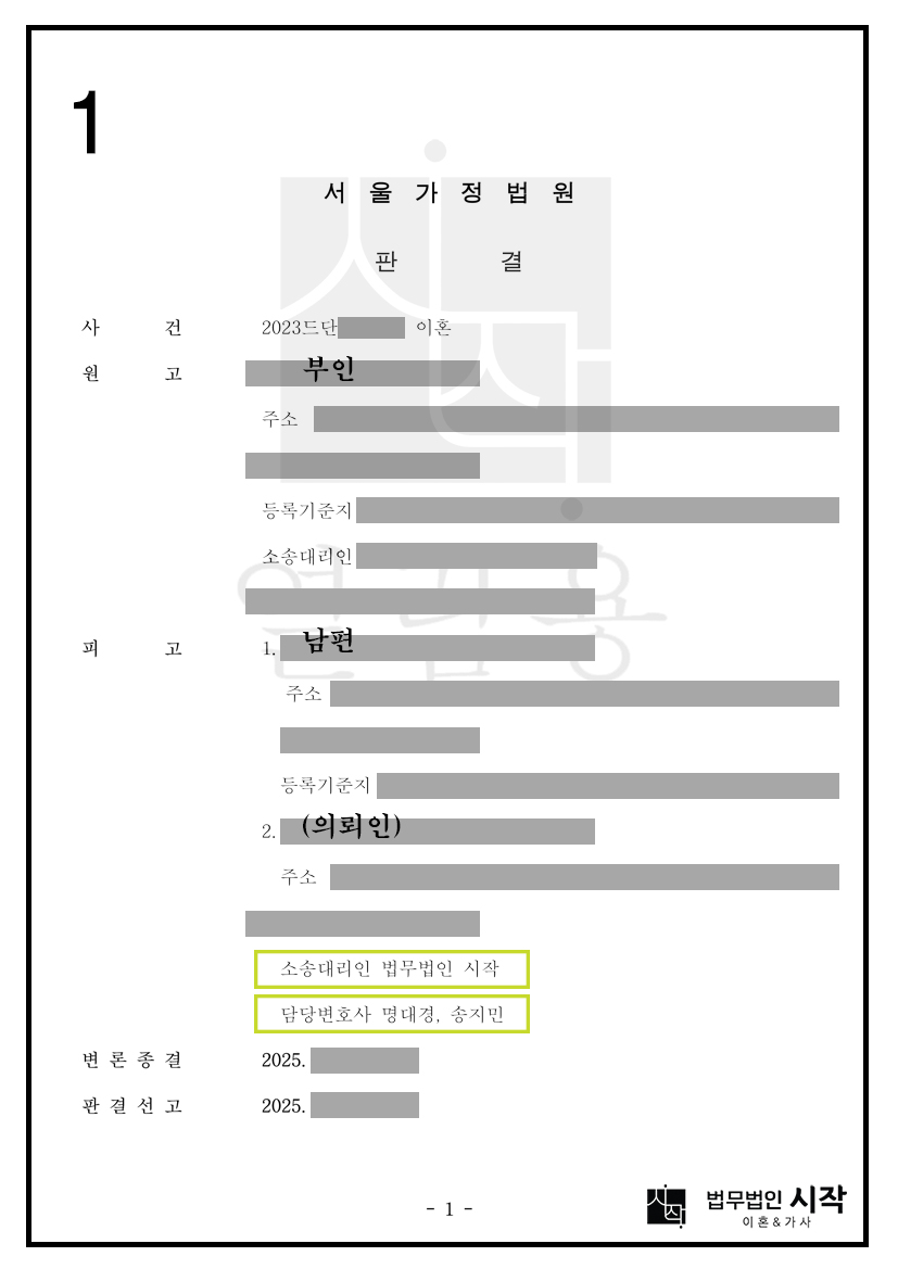 오해에서 비롯된 상간녀 소송 방어사건