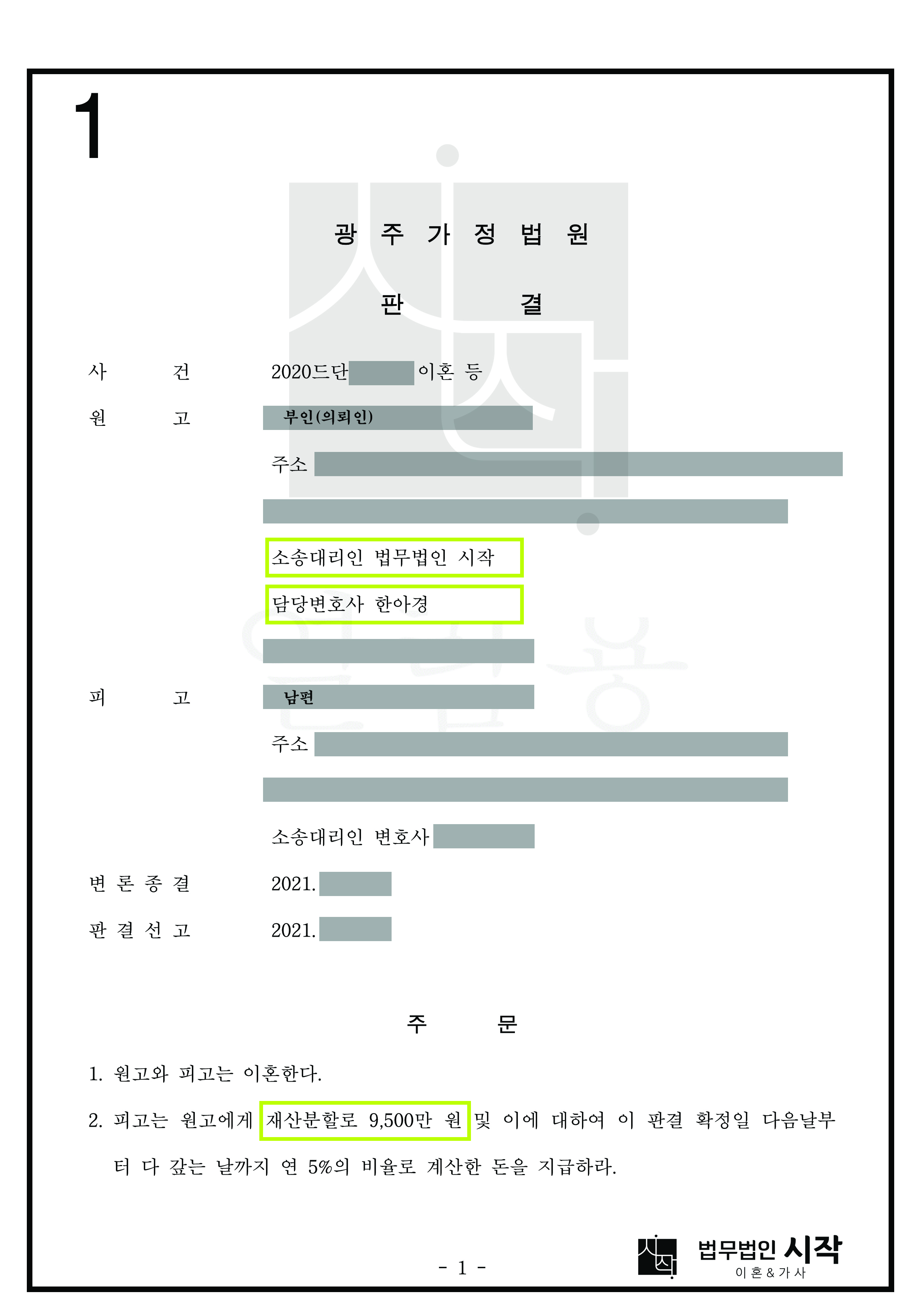 근 15년의 별거 기간이 있었으나, 그 기간 동안 상승한 부동산 가격을 모두 반영시켜 넉넉한 재산분할금을 인정받은 광주가정법원 사례