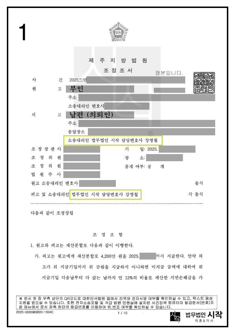 사실혼해소에 따른 원상회복청구 등 소송을 제기당한 의뢰인이 소장을 송달받은 날로부터 2개월 이내에 청구금액의 40%를 감액한 금액으로 조정이 성립된 사례