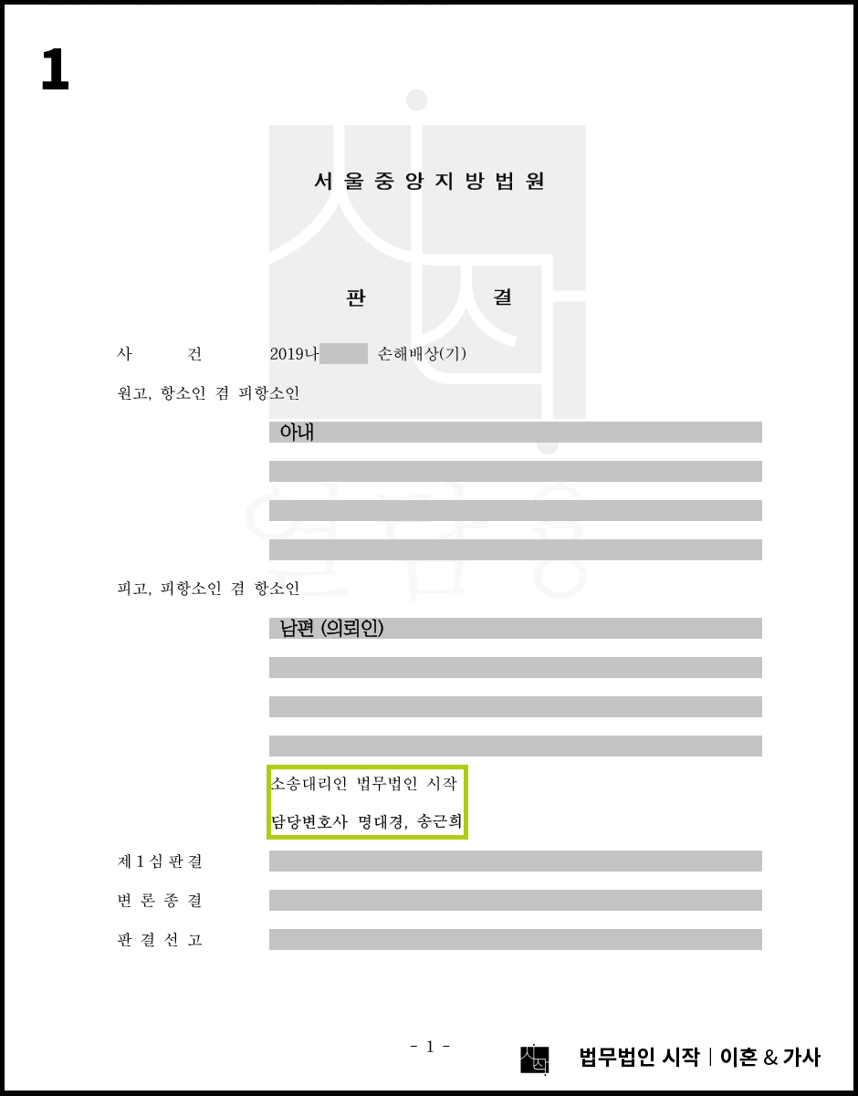 위자료 청구 5,000만원 중 3,700만원을 방어한 사례