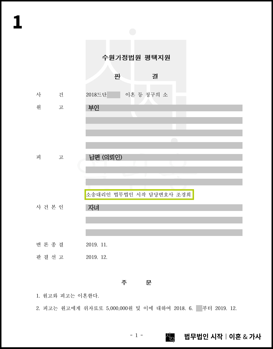 평택이혼전문변호사 유책배우자였음에도 위자료 최소한 지급하고, 재산분할 방어한 사례
