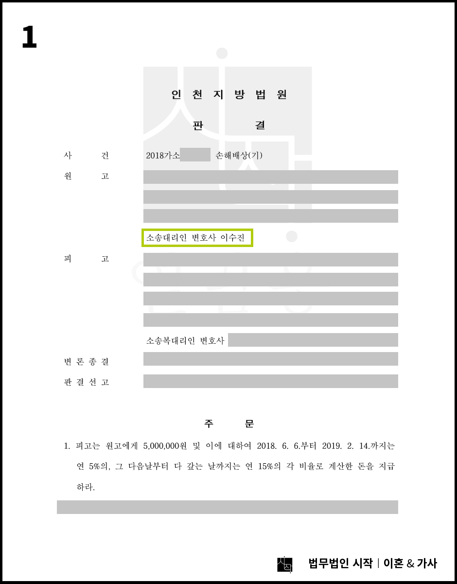 업소 여성과 바람을 핀 남편과 이혼은 하지 않고 손해배상만 한 사례