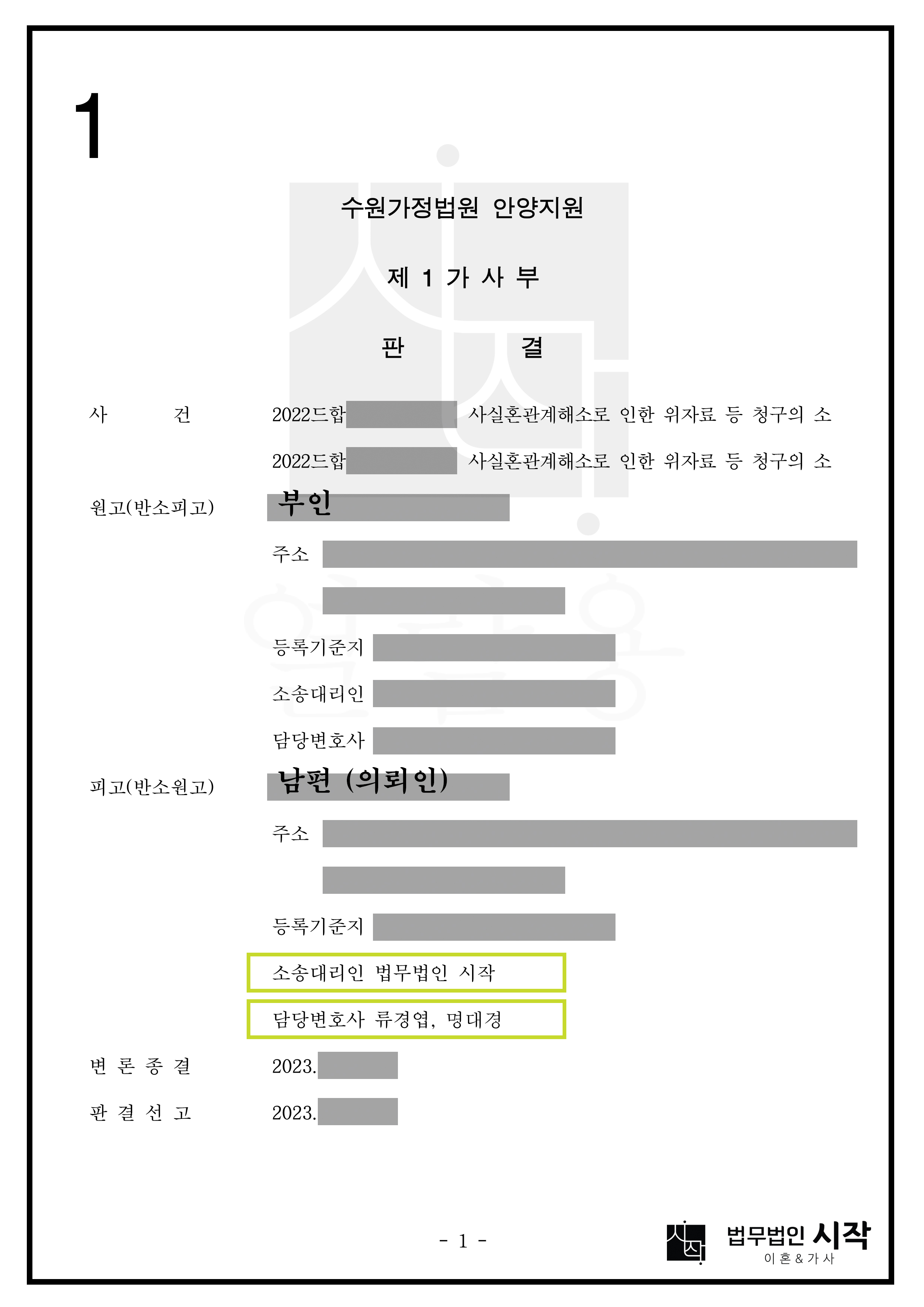 노년에 재혼하여 짧은 사실혼 기간을 보냈음에도 불구하고 15억 원의 재산분할을 청구해온 상대방으로부터 약 11억 원을 방어해낸 사례