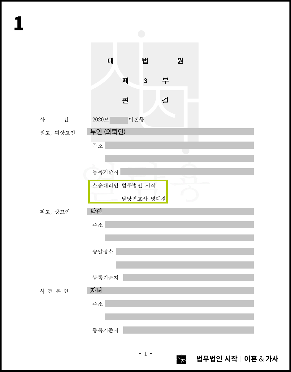 이혼을 거부한 남편에 대한 이혼 및 재산분할 소송 사례 대법원 3심 진행 사건