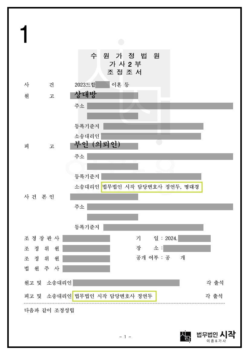 조정이혼을 통해 유리하게 위자료 및 재산분할청구를 방어한 사례