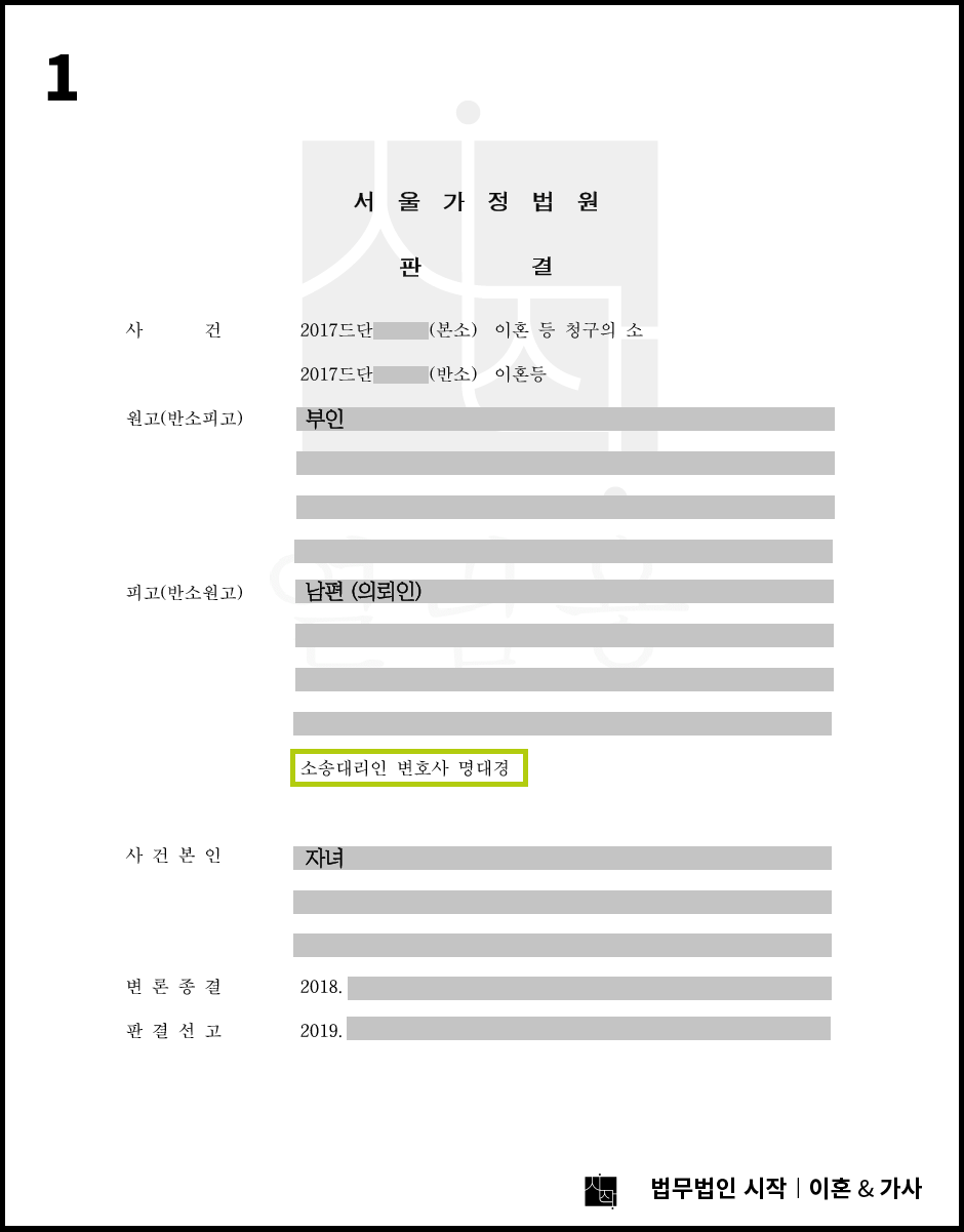 부인의 위자료 3,000만원, 양육비100만원 청구에 대한 방어 사건