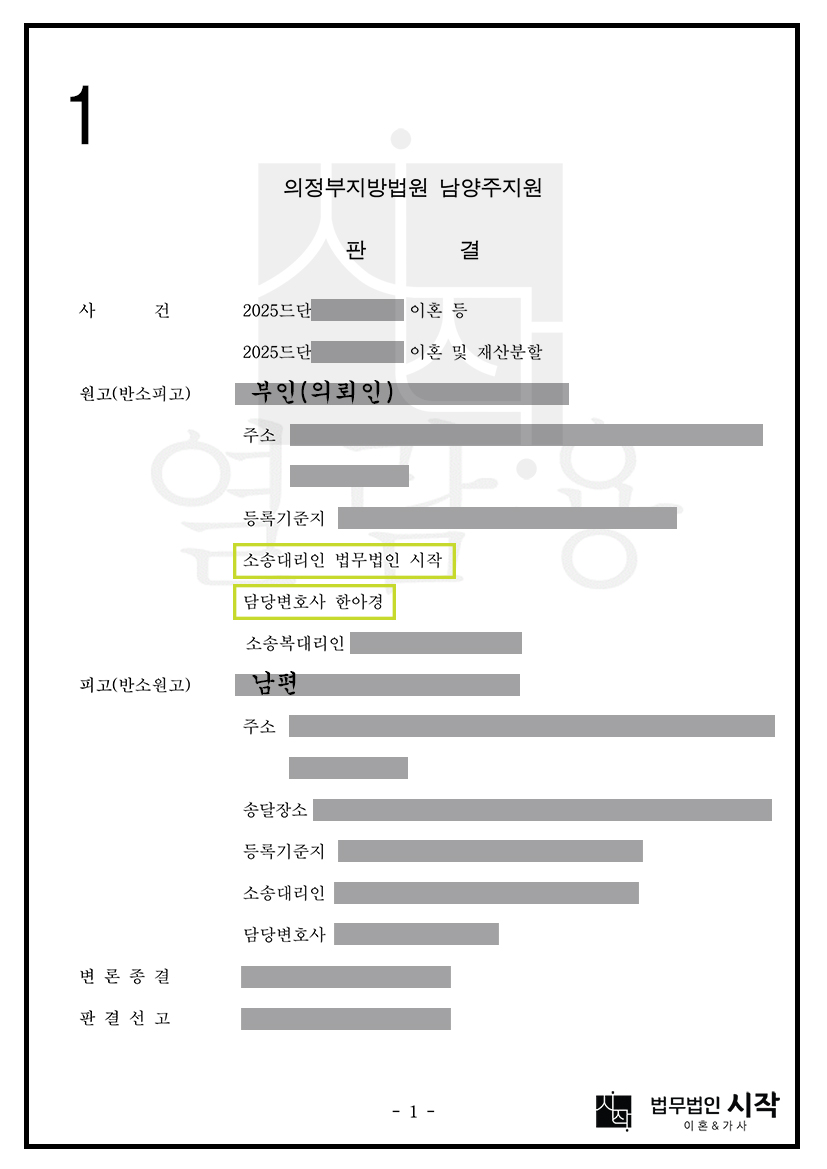 이혼 성립 및 재산분할 금액을 최소화한 사건
