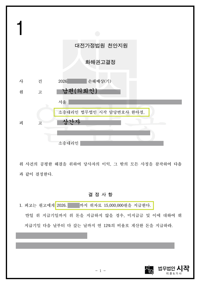 빠른 시간 내에 위자료 금액 인정받은 사안