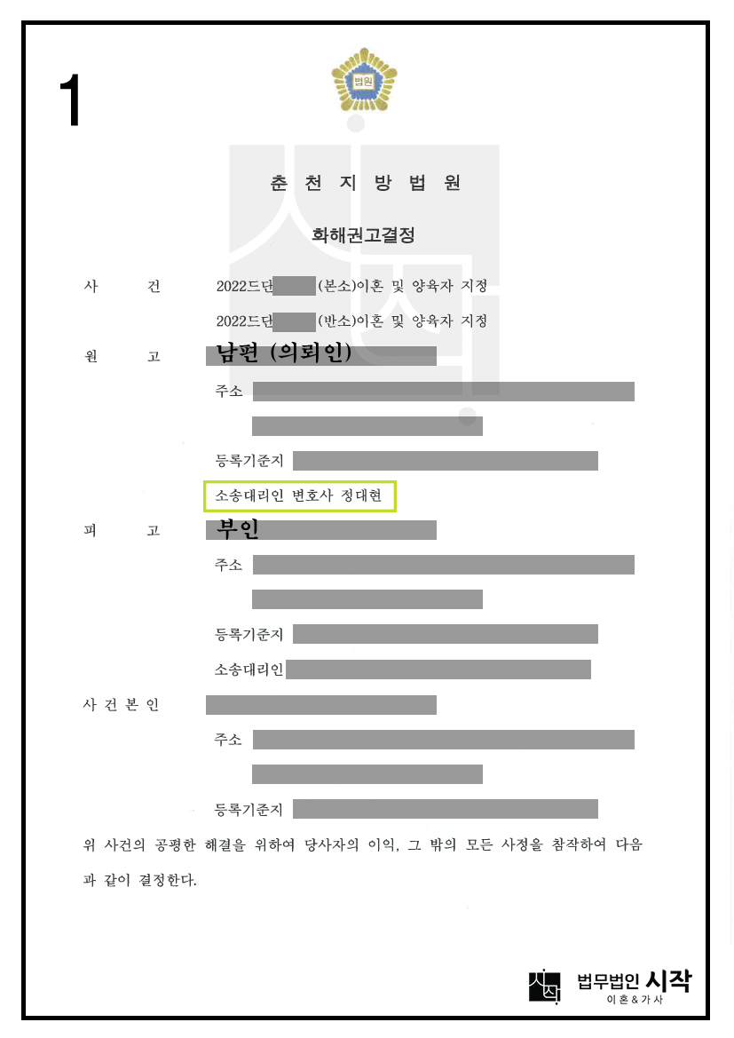 아버지를 어린 자녀의 친권자 및 양육자로 지정받고 재산분할 청구를 조정으로 마무리한 사례