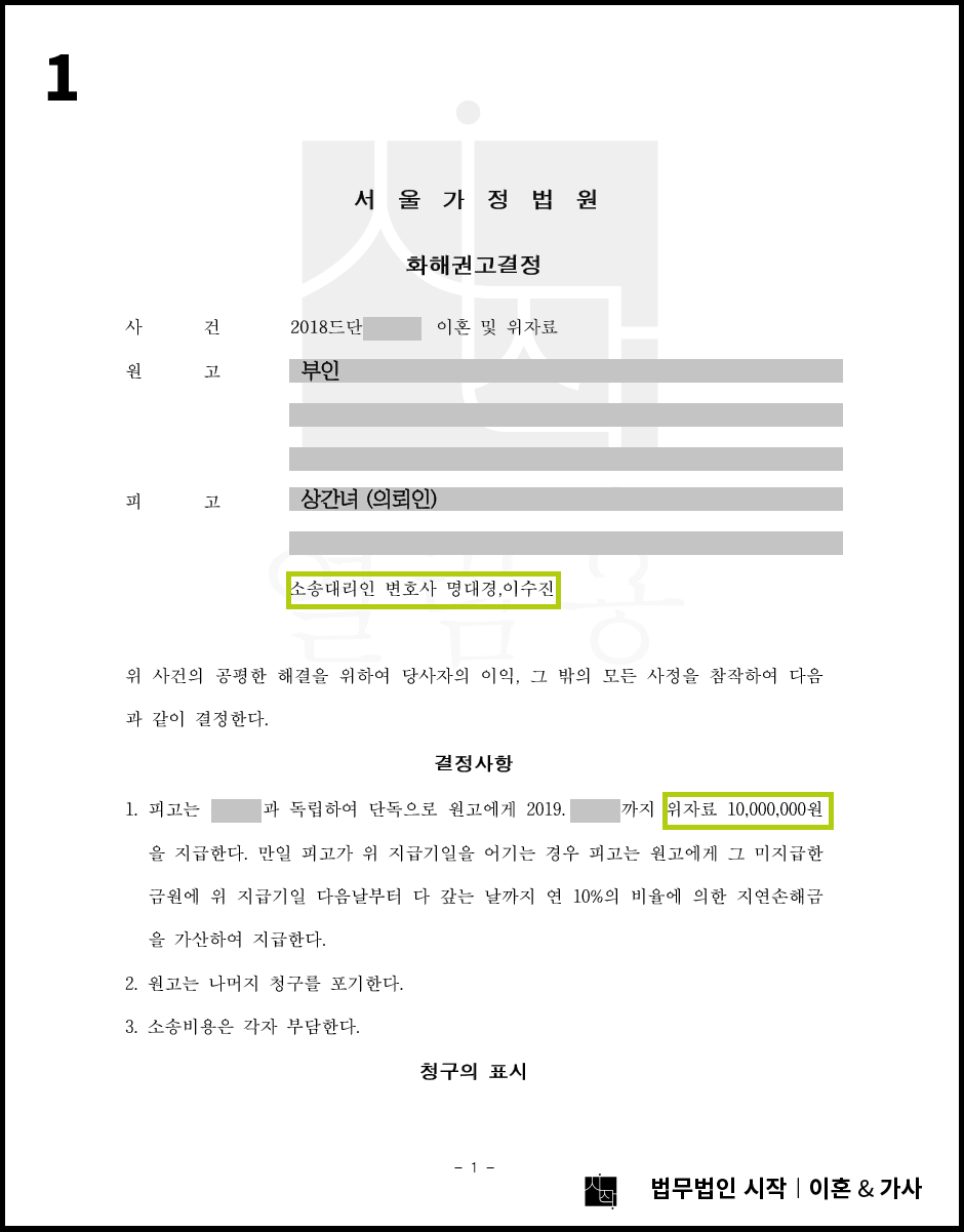 상간녀 소송 방어 사례