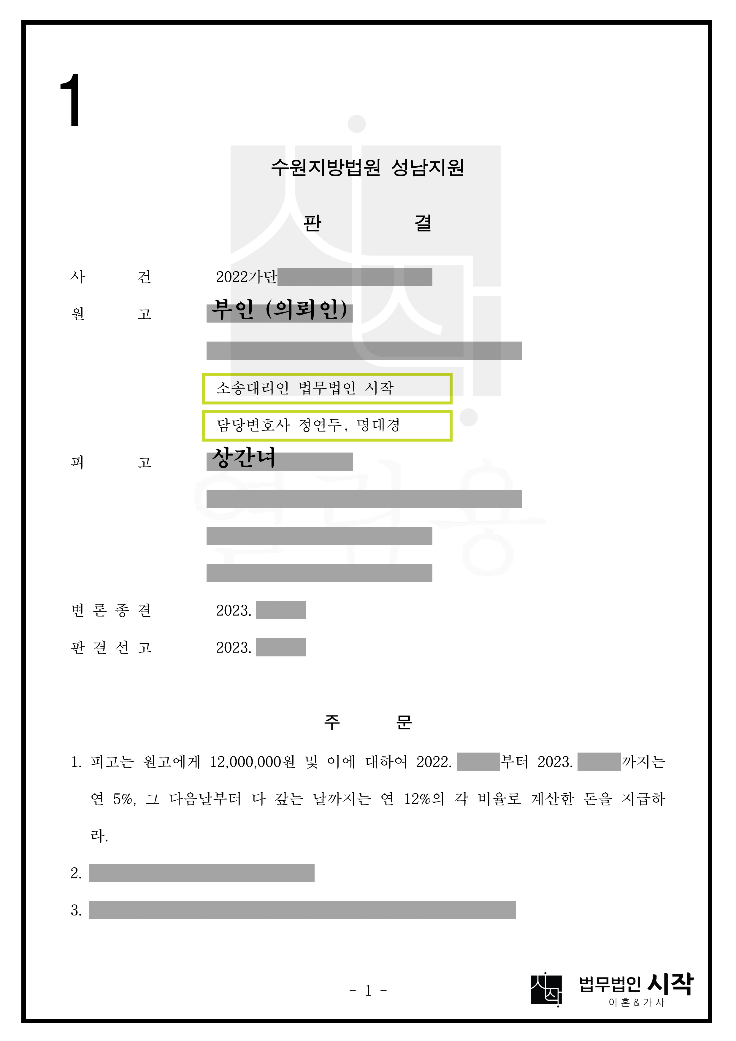 임차인인 상간녀를 상대로 위자료를 받아낸 사례