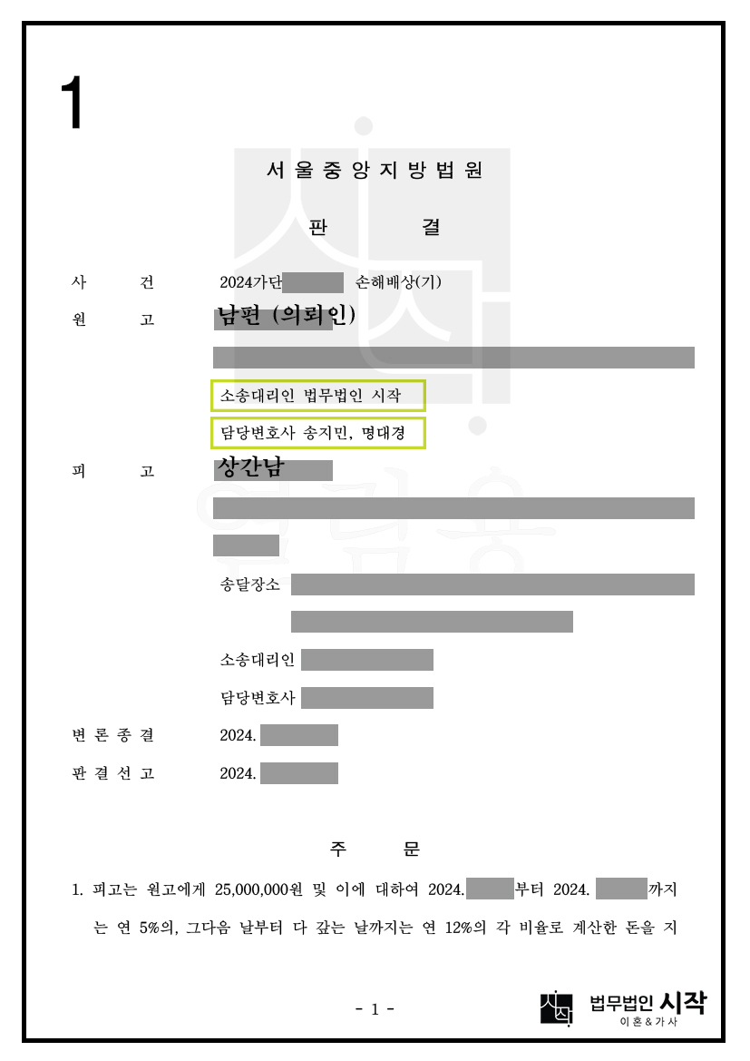 상간남의 거짓말을 밝혀 위자료 2,500만 원 인정받은 사례