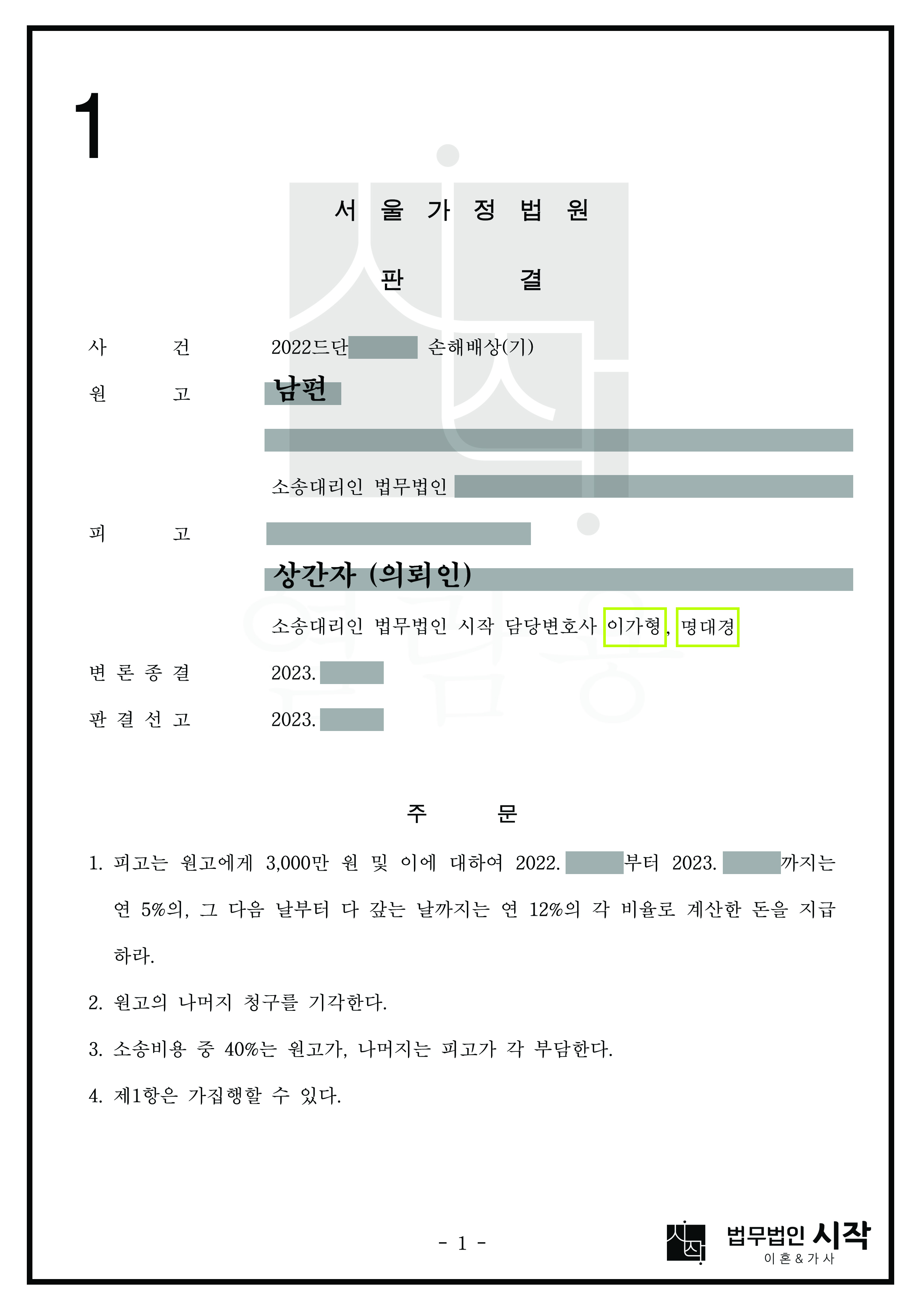 부정행위를 원인으로 한 위자료 청구사건에서 2천만 원을 감액한 사건