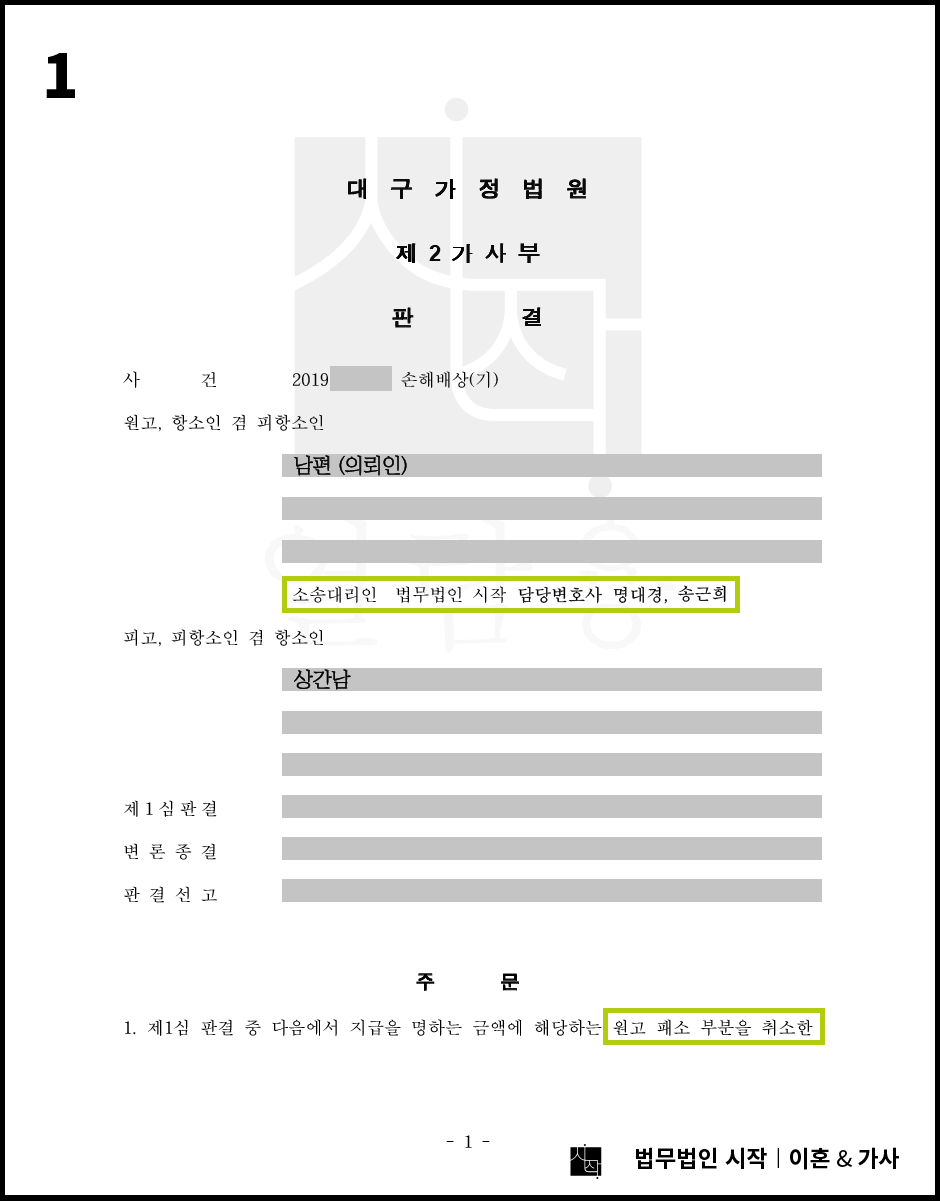 1심의 위자료 액수를 증액한 사례