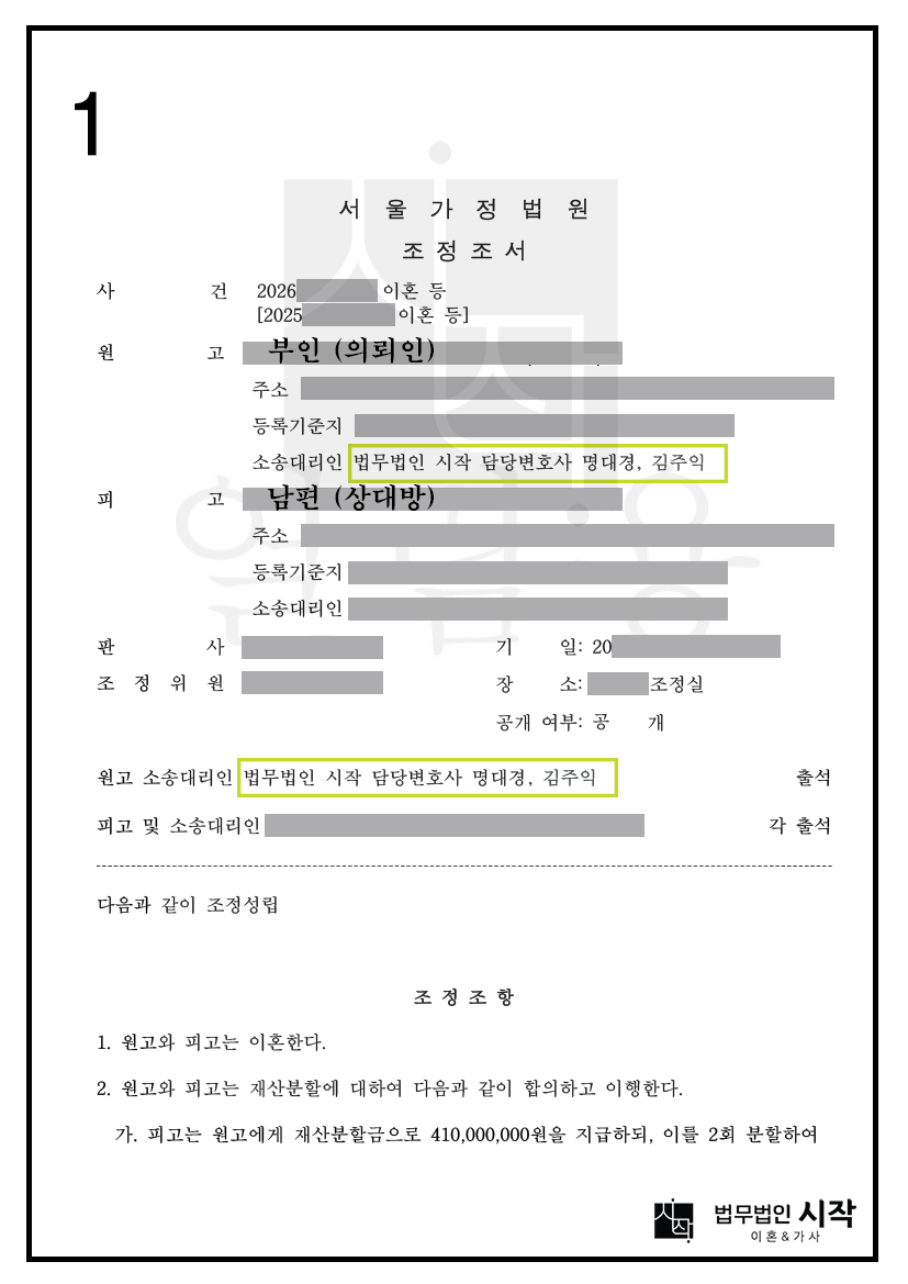 조정이혼으로 원하는 액수의 재산분할금을 확보한 사례