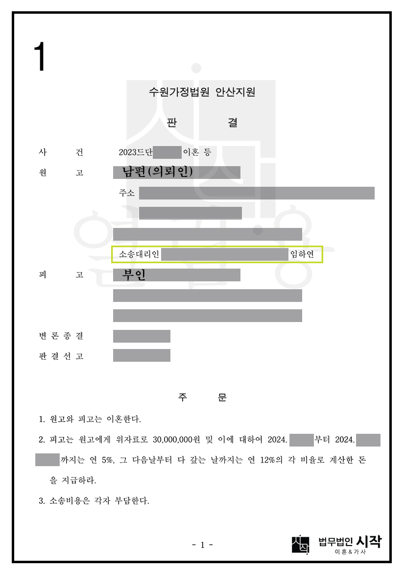 배우자의 부정행위 및 가출을 이유로 한 이혼 및 위자료 전부 인용