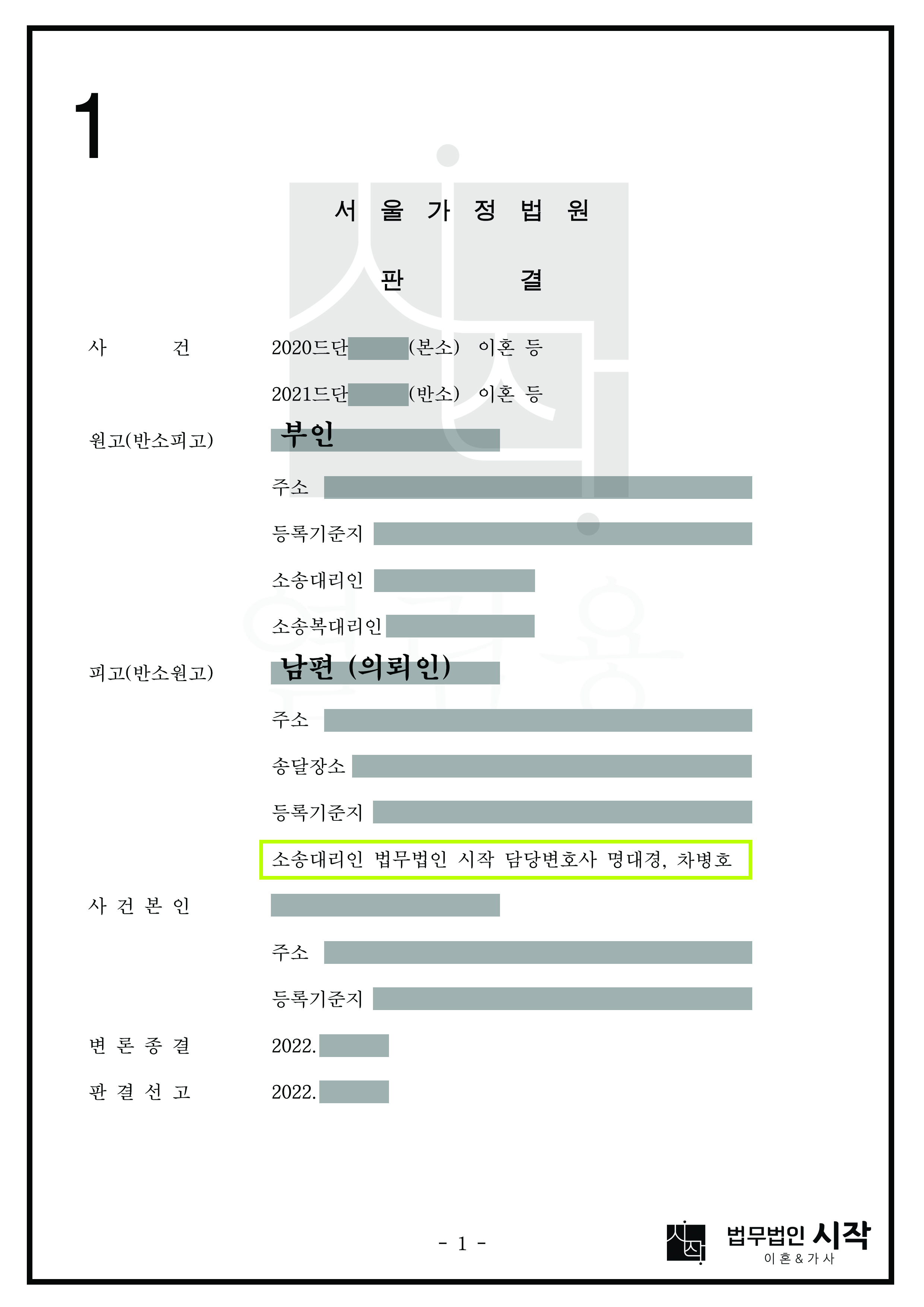 약 8개월 간 혼인생활을 한 부인(상대방)의 위자료 및 재산분할, 양육비 청구에 대해 방어한 사건